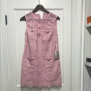 Pink Lace Sleeveless Dress- self portrait